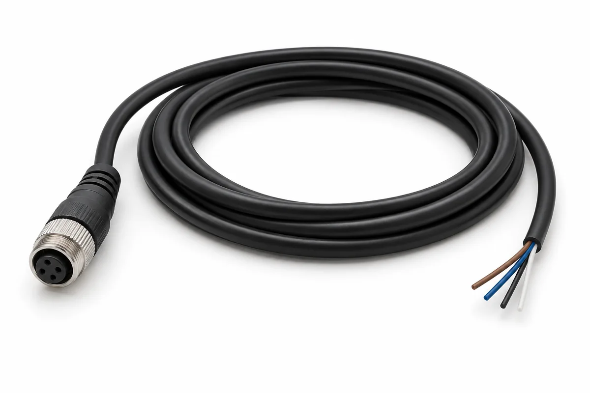 Illustration of a Omron m8 and m12 connector; not a photograph of XS3F-M322-305-R