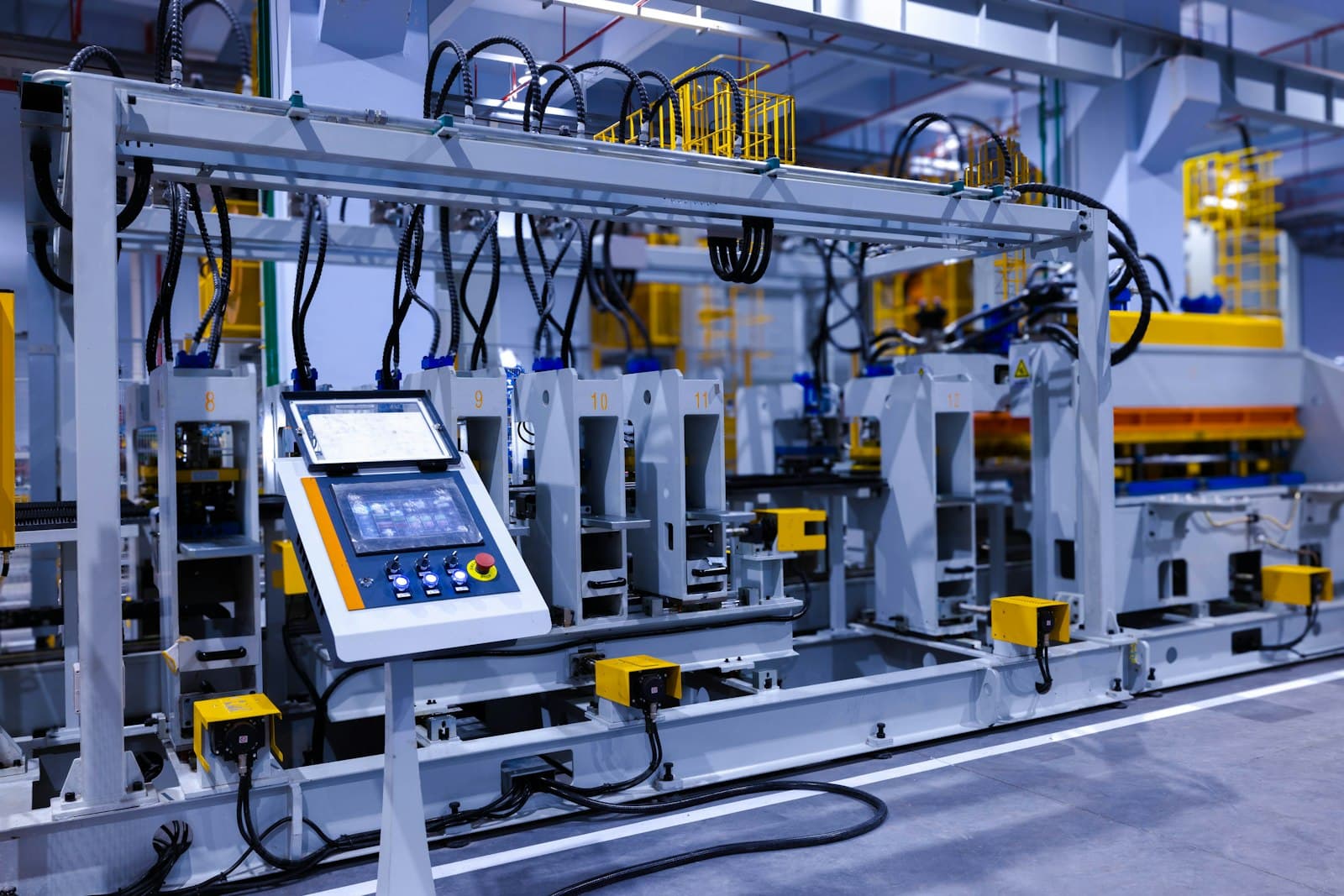 Touch-screen operator panel on a production machine.