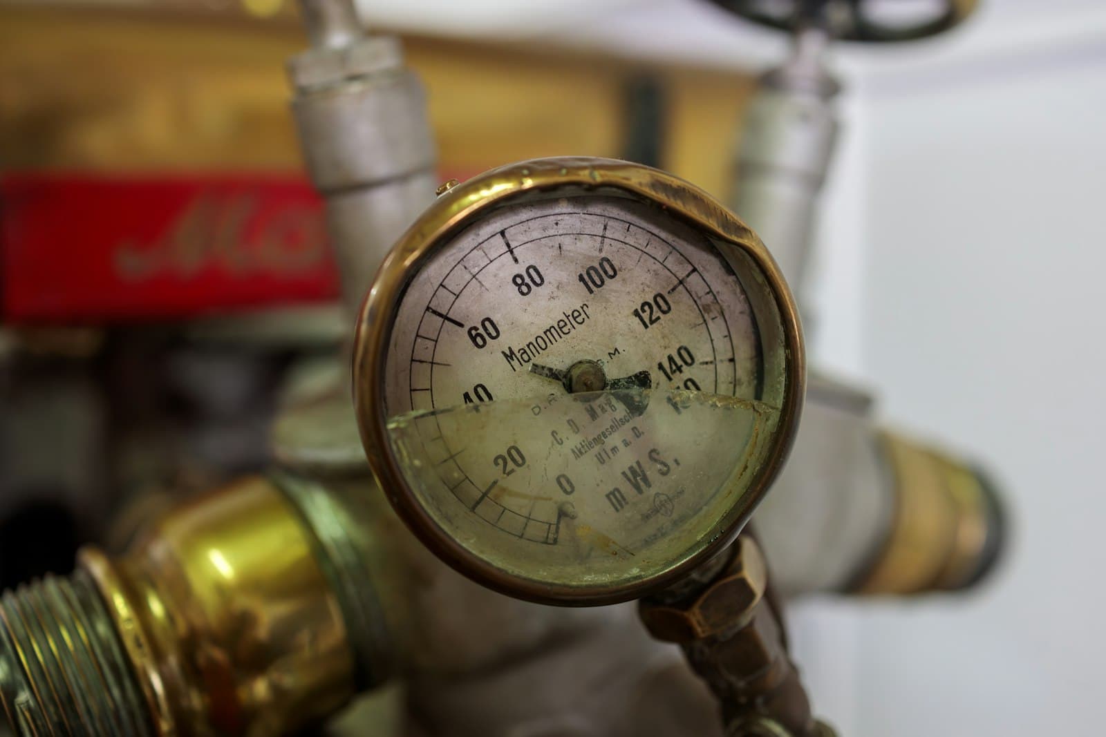 Pressure gauge fitted to process pipework.